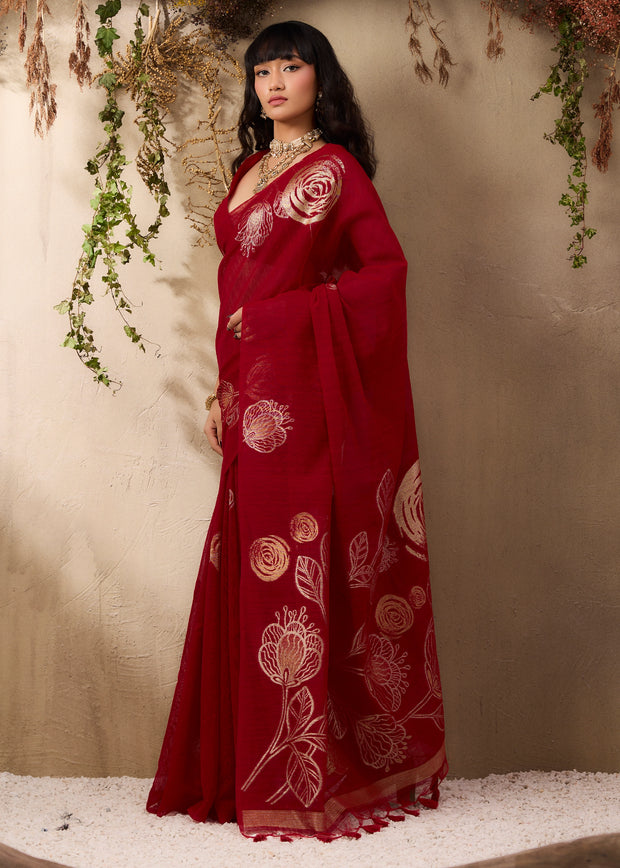 Classic Red Woven Soft Silk Saree