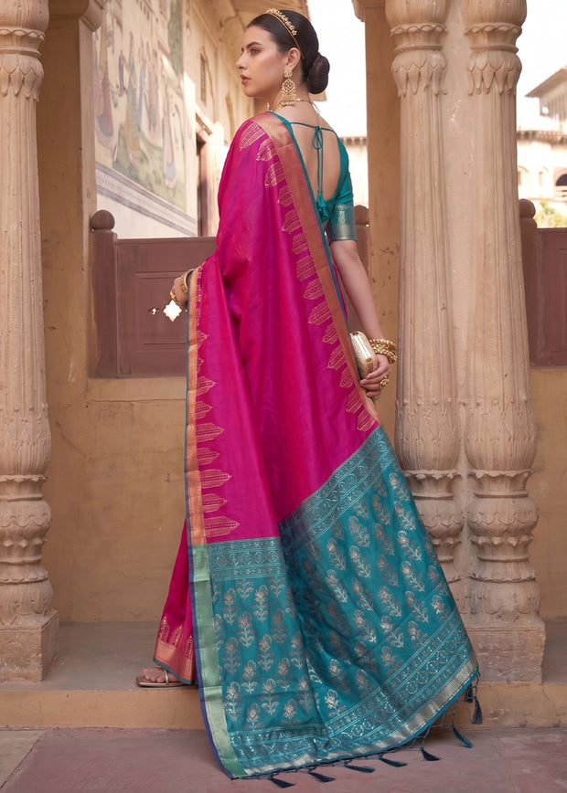Magenta Pink Woven Banarasi Silk Saree
