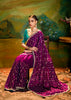 Rich Purple Heavy Embroidered Designer Silk Saree With contrast Blouse