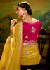 Vibrant Yellow Heavy Embroidered Designer Silk Saree With contrast Blouse