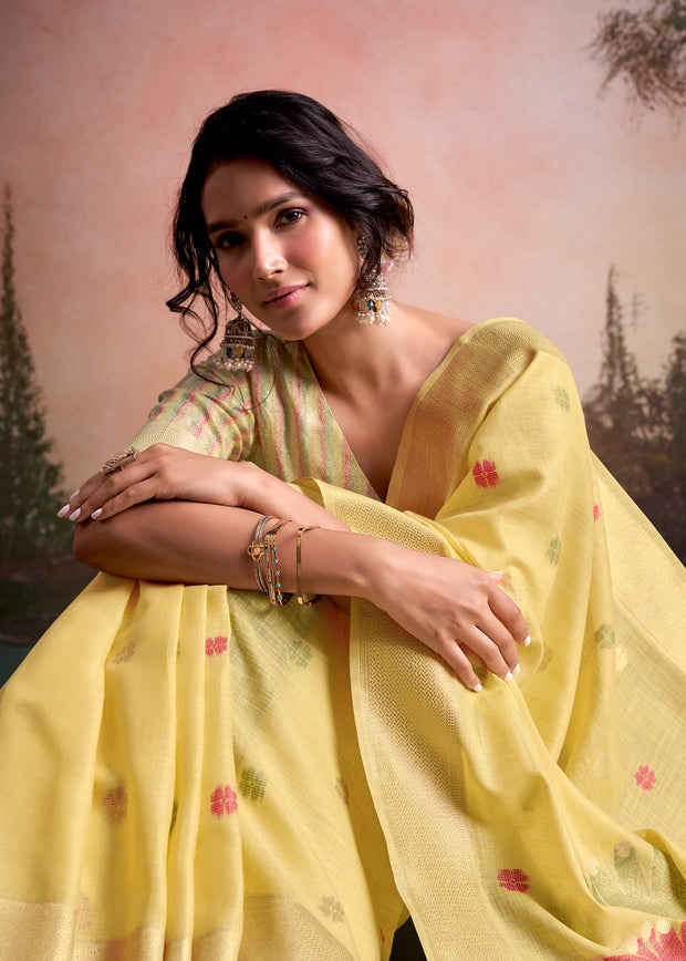 Delight Yellow Woven Linen Cotton Silk Saree