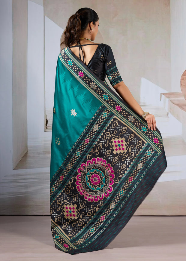 Peacock Blue Patola Silk Saree