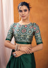 Jungle Green Satin Silk Saree with Ajrakh Printed Pallu and Blouse