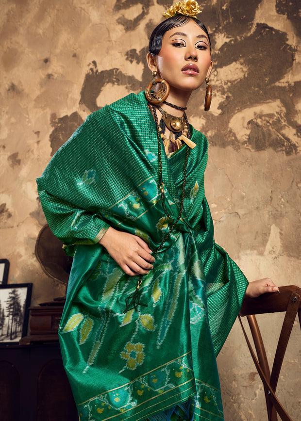 Hunter Green Woven silk saree