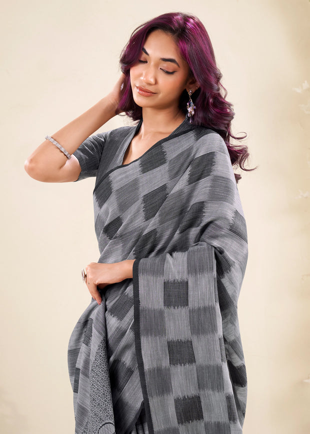 Slate Grey Woven Linen Silk Saree
