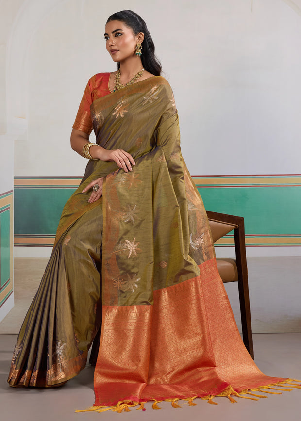 Herbal Green Woven Tussar Silk Saree
