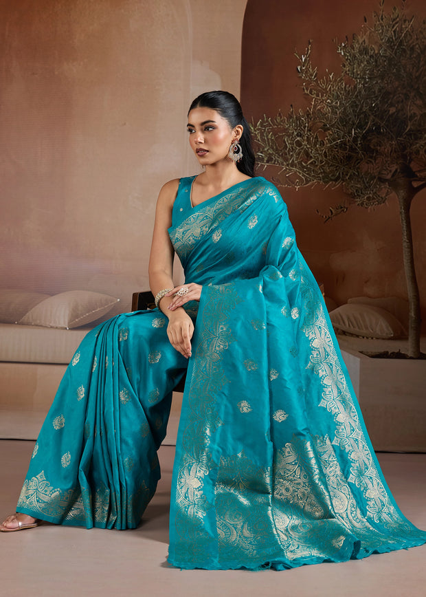 Horizon Blue Woven Banarasi Silk Saree