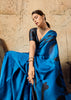 Victoria Blue Printed Satin Silk Saree