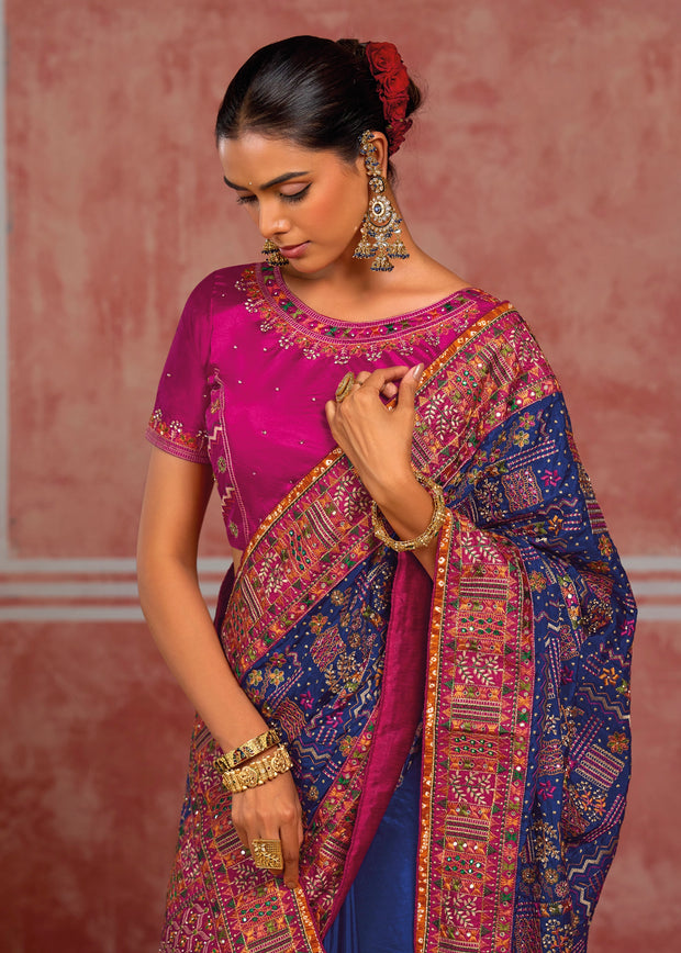 Royal Blue Embroidered Designer Saree