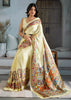 Cream Printed Satin Silk Saree