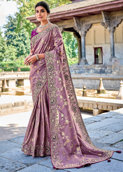 Buy Enchanting Peach Silk Festival Wear Plain Saree With Blouse - Zeel  Clothing