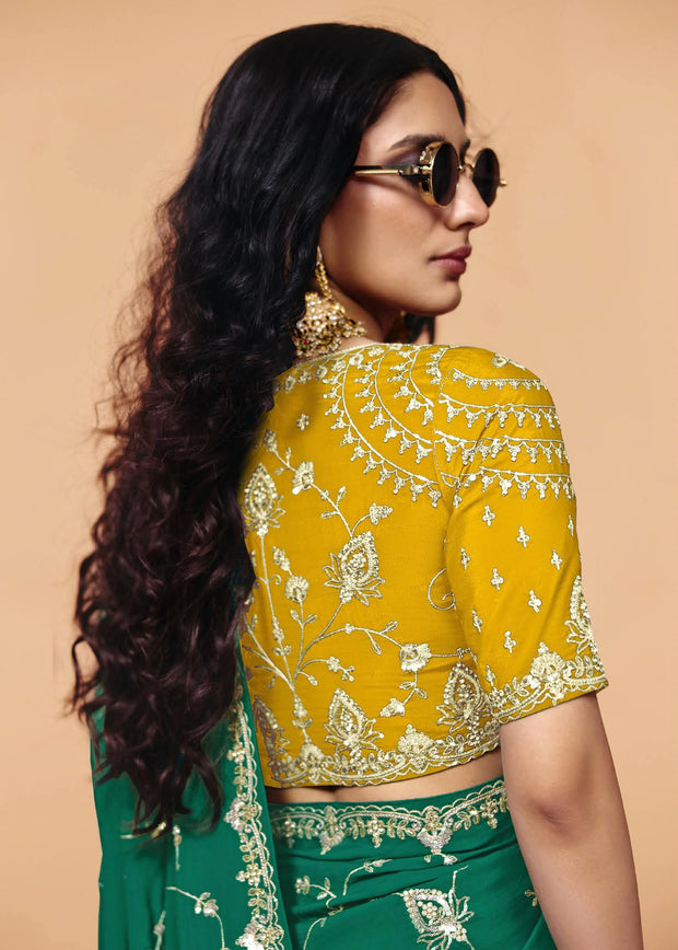 Cadmium Green Embroidered Designer Tissue Saree
