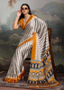 Golden Yellow And White Printed Satin Silk Saree
