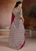 Maroon Red Printed Satin Silk Saree