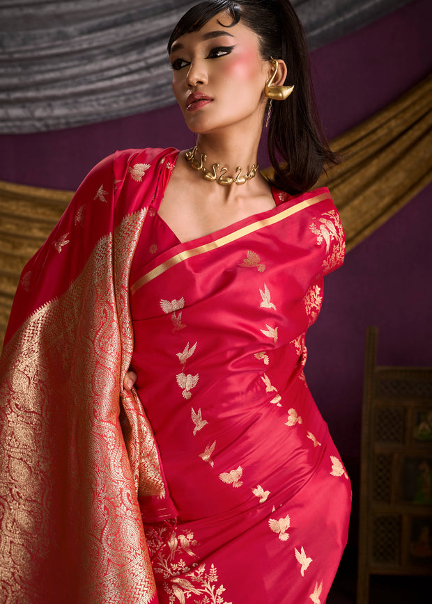 Scarlet Red Banarasi Satin Silk Saree