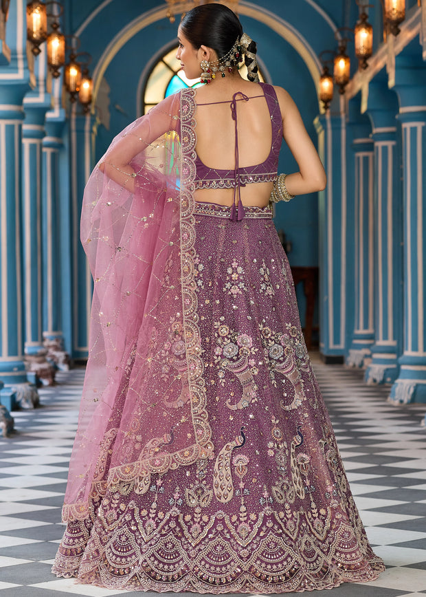 Beige Embroidered Net Lehenga