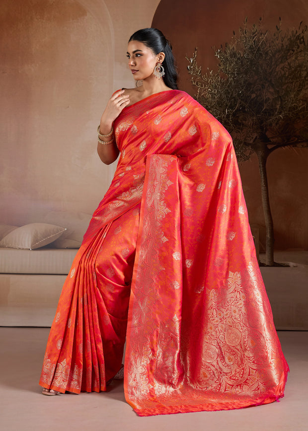 Sunrise Orange Woven Banarasi Silk Saree