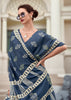 Fedral Blue Printed Cotton Silk Saree