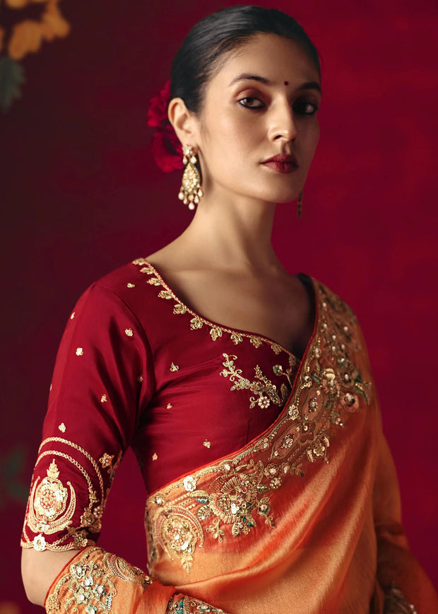 Sunrise Orange Designer Embroidered Saree