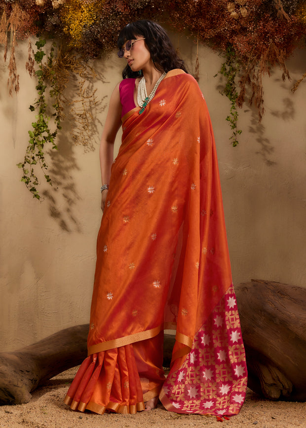 Jaffa Orange Woven Cotton Silk Saree