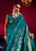 Peacock Blue Banarasi Satin Linen Silk Saree