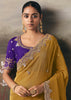 Mustard Yellow Tissue Embroidered Wedding Wear Saree