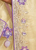 Cream Beige Heavy Embroidered Designer Silk Saree With contrast Blouse
