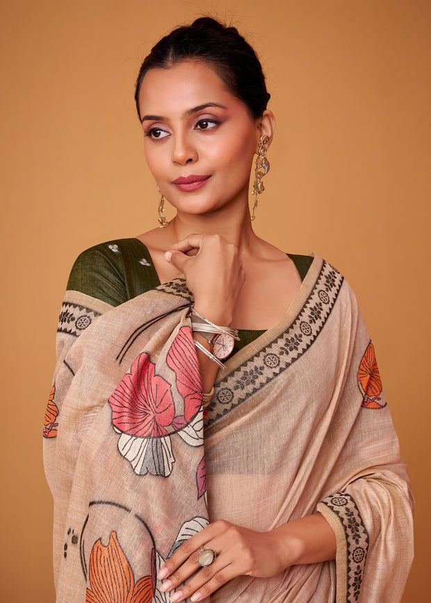 Honey Peach Woven Cotton Saree