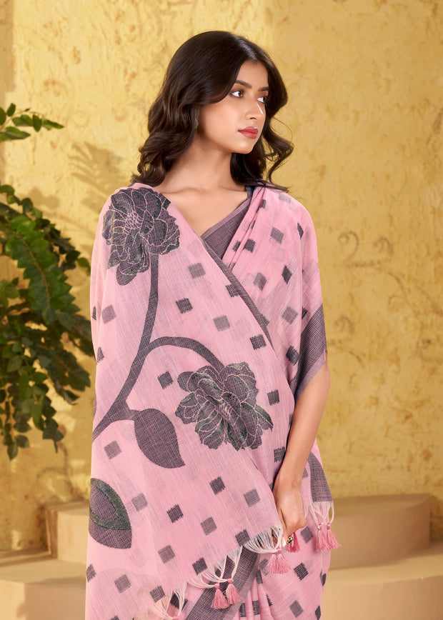 Dusky Pink Woven Linen Silk Saree