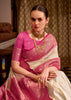 White And Pink Woven Banarasi Silk Saree