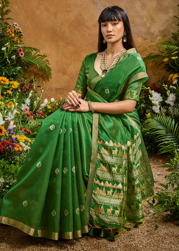 Sage Green Woven Banarasi Silk Saree