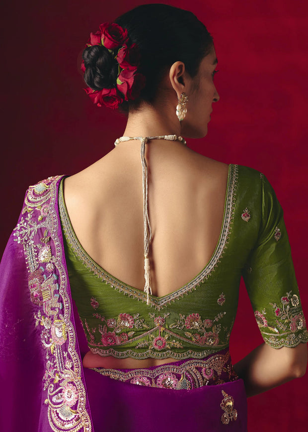 Berry Purple Designer Embroidered Saree