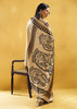 Ivory Satin Silk Saree with Ajrakh Printed Pallu and Blouse