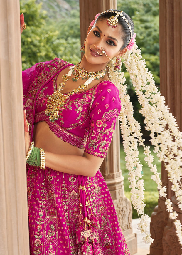 Vibrant Pink Heavy Embroidered Designer Lehenga