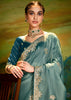 Storm Blue Heavy Embroidered Designer Silk Saree With contrast Blouse