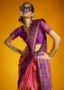 Peach Pink Woven Banarasi Silk Saree