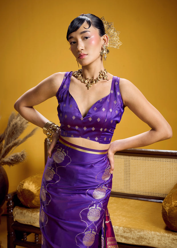 Prism Purple Banarasi Satin Silk Saree