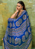 Indigo Blue Printed Satin Silk Saree