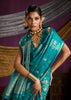 Teal Blue Banarasi Satin Silk Saree