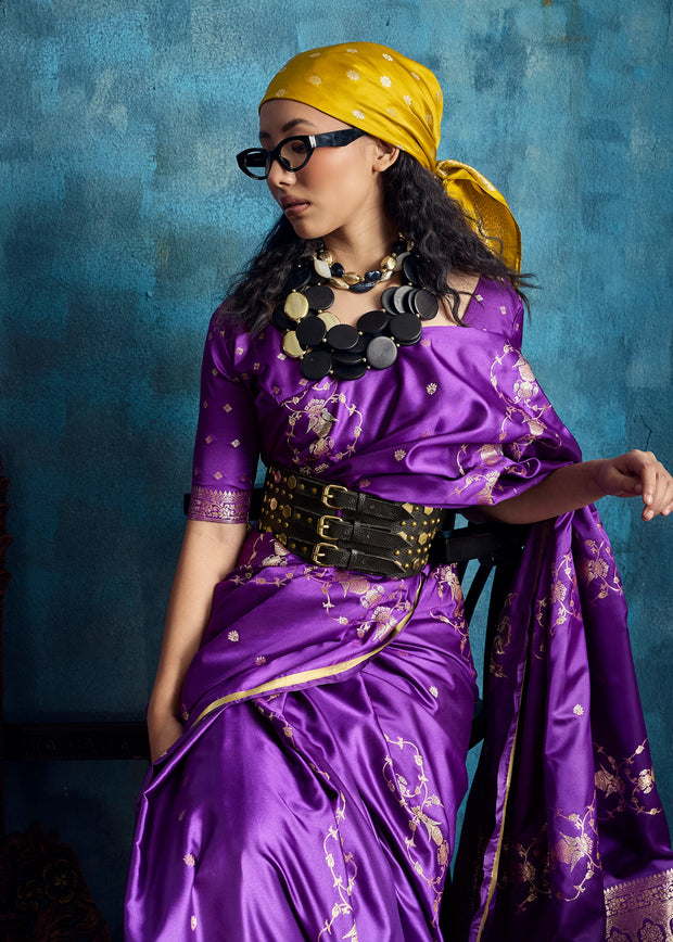 Regal Purple Woven Banarasi Satin Silk Saree