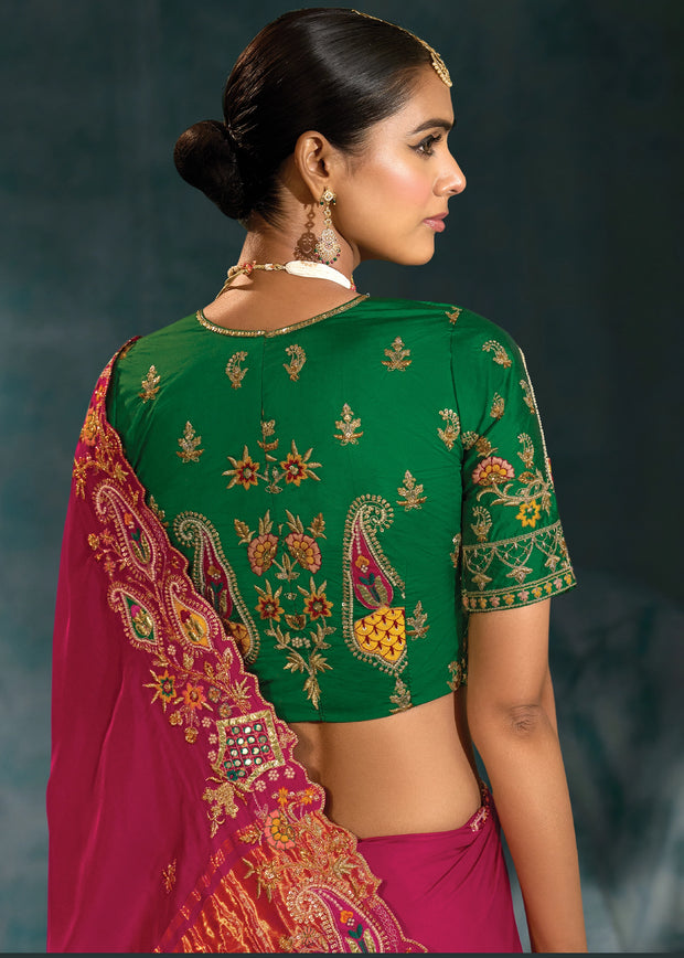Raspberry Pink Embroidered Designer Tissue Saree