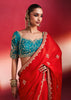 Crimson Red Embroidered Soft Silk Saree With Contrast Blouse