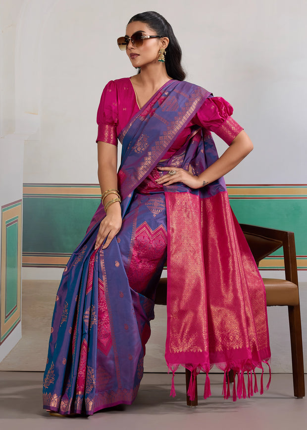 Lilac Purple Banarasi Silk Saree