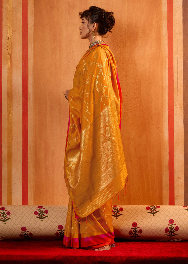 Zinnia Yellow Woven Banarasi Silk Saree