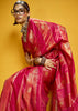 Rose Red Woven Banarasi Satin Silk Saree
