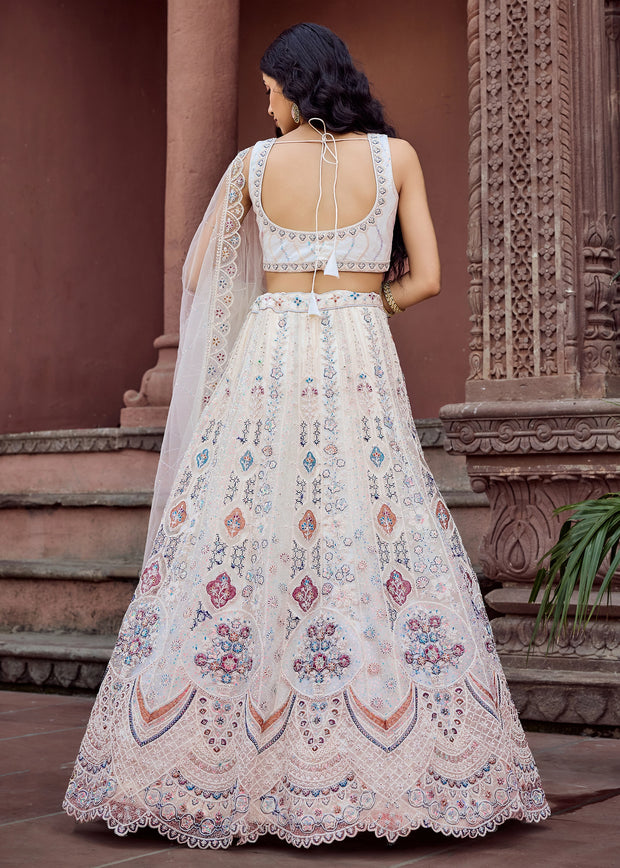 Pearl White Embroidered Bridal Lehenga