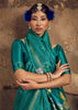 Turquoise Green Woven silk saree