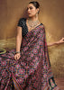 Black Printed Satin Silk Saree