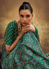 Bottle Green Printed Satin Silk Saree