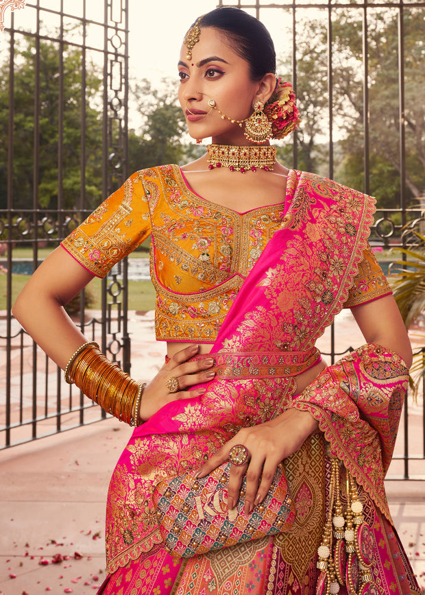 Multicolour Banarasi Silk Embroidered Lehenga